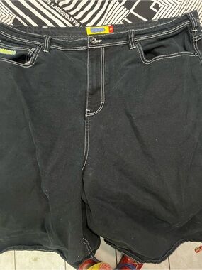 Empyre Black Jean Shorts with Contrast White Stitching